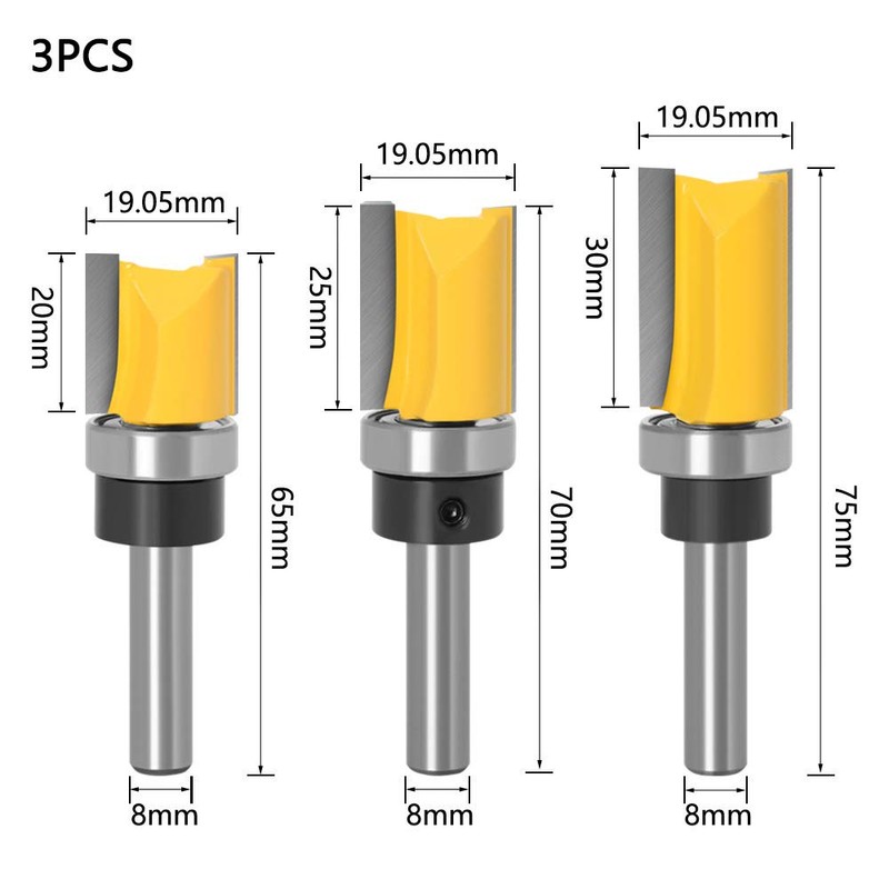 DingGreat 3 Pieces 8 mm Shank Flush Trim Pattern Template