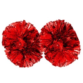 Aurorasports Cheerleader Pom Poms,Cheerleading Pom Poms,Hand Flower Pompoms,Metallic Foil Cheer Poms (Glossy Red, 2 Pcs)