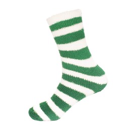 BambooMN Super Soft Warm Microfiber Fuzzy Team Spirit Socks - Striped Green and White - 4 pr