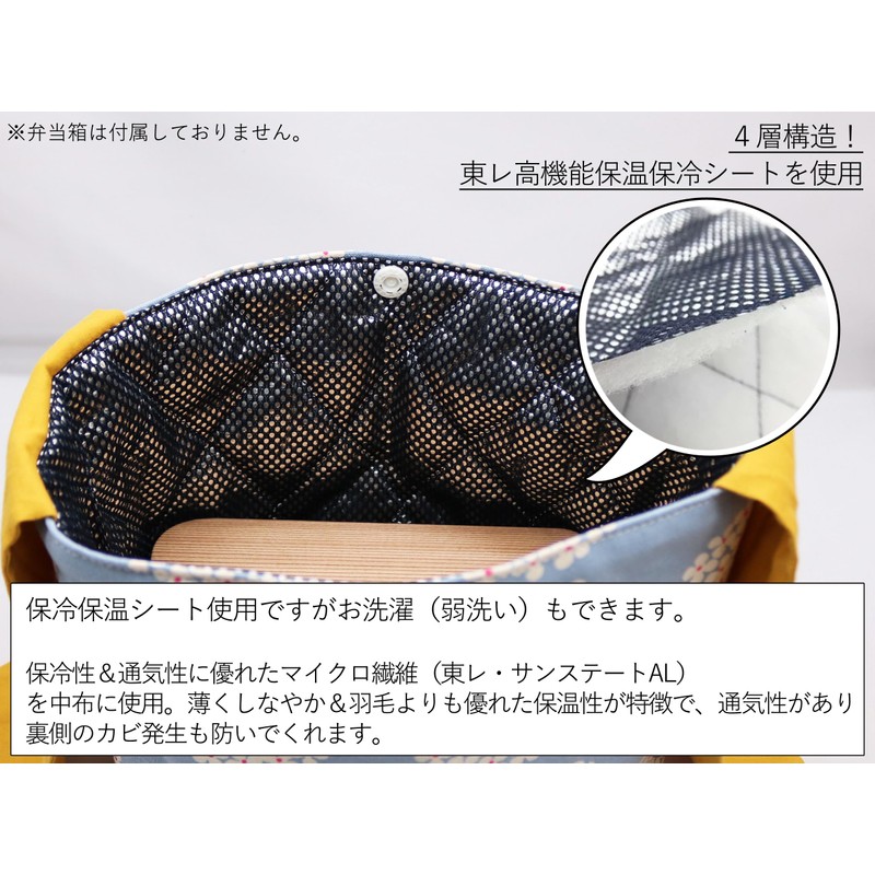 Lunch Bag, Insulated Lunch Bag, No Drawstring, Japanese Pattern, Tie