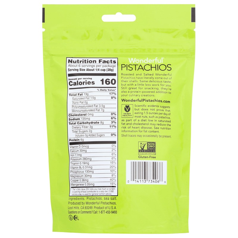 Wonderful Pistachio Roasted & Salted Shelled Pistachios, 6 OZ