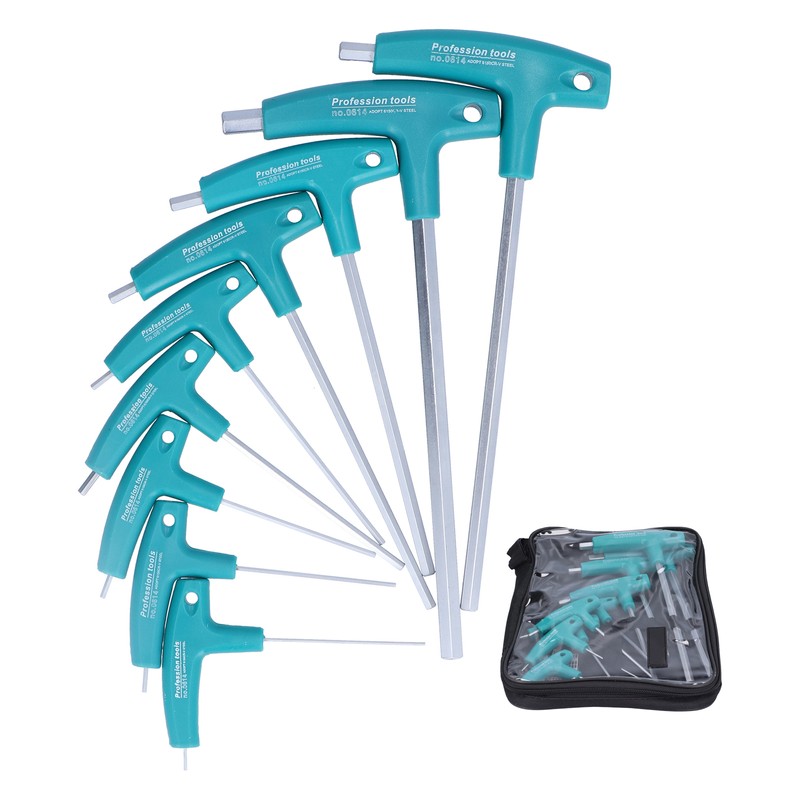9Pcs Hex Wrench TShape Double Head NonSlip Handle Screw Tightening