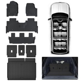 MJBYMAT Floor Mats for 2025 Ford Expedition MAX 8 Seats & Trunk Mat & Backrest Mat,TPE All Weather Protection Car Floor Mats with Cargo Liner Covering The Backrest