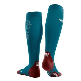 CEP Women's Ultralight Compression Tall Run Socks, Knee High Athletic Performance Support, Petrol/Red 2