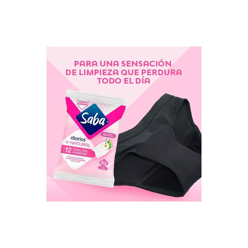 Toallitas húmedas íntimas Saba diarios V-natural 12 unidades