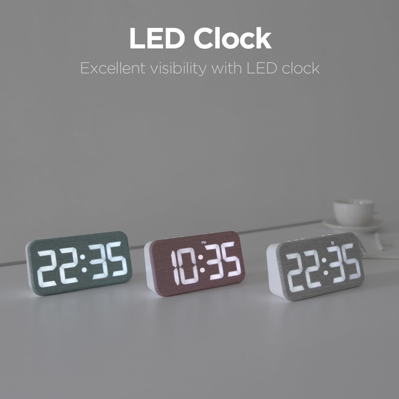 mooas Cosy Fabric LED Desk Clock, Digital Alarm Clock with