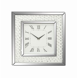 Deco 79 Wooden Decorative Wall Clock Mirrored Wall Clock for Home with Floating Crystals, Wall Clock for Room 2" x 20" x 20", Silver