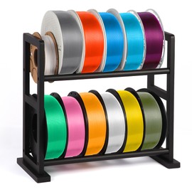 3D Printer Filament Storage Rack Desktop, Wooden 3D Printer Filament Spool Holder Stand, 2 Tier 3D Printer Filament Organizer for PLA/ABS/TPU - for 12 Roll Pac, Black
