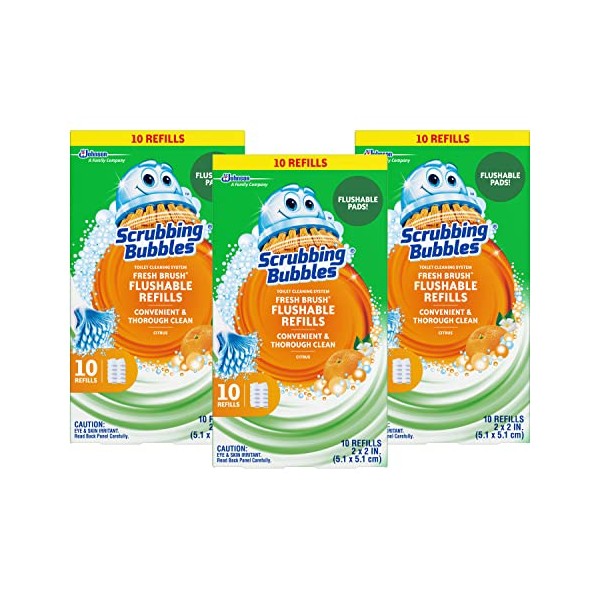 Scrubbing Bubbles Fresh Brush Flushable Refills - Citrus Action Scent - 12 Count Flushable Refills Per Box - Pack of 3 Boxes