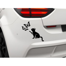 Cat Butterflies Vinyl Decal Sticker for Windows, Car Sticker, Cars Trucks Vans Laptops, Bumper Sticker, Size 7'' (BLACK)