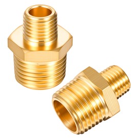 2 PCS 1/2" Npt X 1/4" Npt Brass Nipple, Solid Brass Reducing Hex Nipple Adapter Set 1/2 to 1/4 Adapter Fitting Reducing Solid Hex Brasss Nipples Male Pipe Fittings Male Reducer Pipe Fittings for Pipes