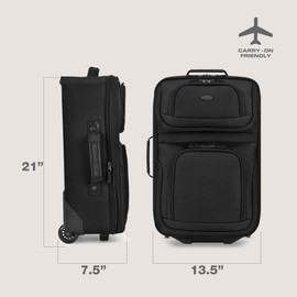 U.S. Traveler Rio Lightweight Softside Rolling Carry-on Suitcase, 2-Wheel Single, Black