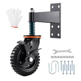 YeeJinHong Heavy Duty 8" Gate Wheel with Brake,360° Spring Shock Absorbing Fence Wheel for Metal/Wooden Gates, 600LB Capacity, Rubber & Metal, Includes Screws & Wrenches, Black