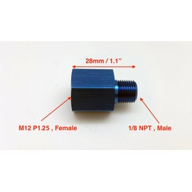 Autobahn88 Aluminum Anodized Gauge Sensor Sender Thread Reducer, Female M12 P1.25 to Male 1/8 NPT