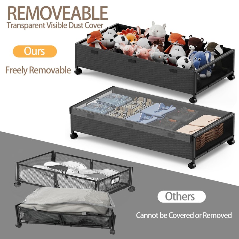 KITHELP Under Bed Storage with Wheels,2 Pack Under Bed Shoe