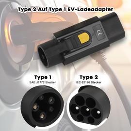 Type 2 to Type 1 EV Adapter, 32A EV Charging Cable Adapter Charger IEC 62196 to SAE J1772 for Electric Vehicles Converter Car Charger Adapter