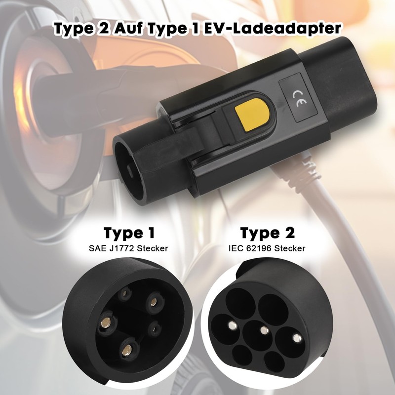Type 2 to Type 1 EV Adapter, 32A EV Charging