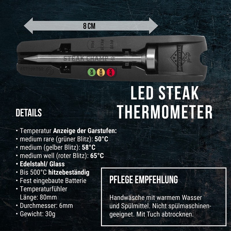 SteakChamp 3c black, The Steak Thermometer, 3-color LED Thermometer -