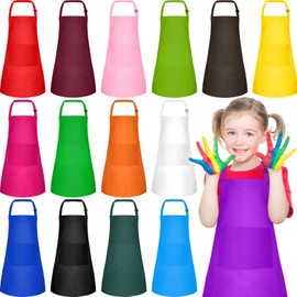PLULON 15Pcs Kids Aprons Painting Aprons for Kids Aprons for Kids Bulk, Paint Apron Adjustable Children Chef Aprons with 2 Pockets for Girls Boys Painting Baking Cooking Crafting (Multicolor)