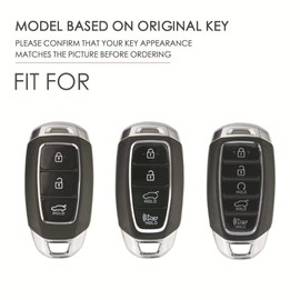 ontto Leather Car Key fob Cover fit for Hyundai I30 I40 Kona Solaris Grandeur Ig Accent Santa Fe Palisade 2017-2021 Keychain Keyring Accessories Smart Key Shell Key Holder Protector Black