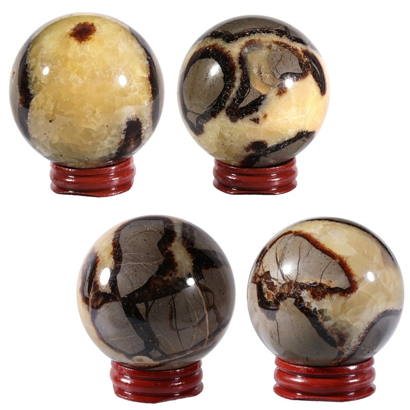 Rockcloud Natural Septarian Dragon Crystal Ball with Wooden Base, Polished