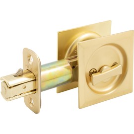 Contemporary Square Pocket Door Lock, Privacy (Bed/Bath) Latch, 2-3/4" Backset, RCL, Satin Brass by Stone Harbor Hardware