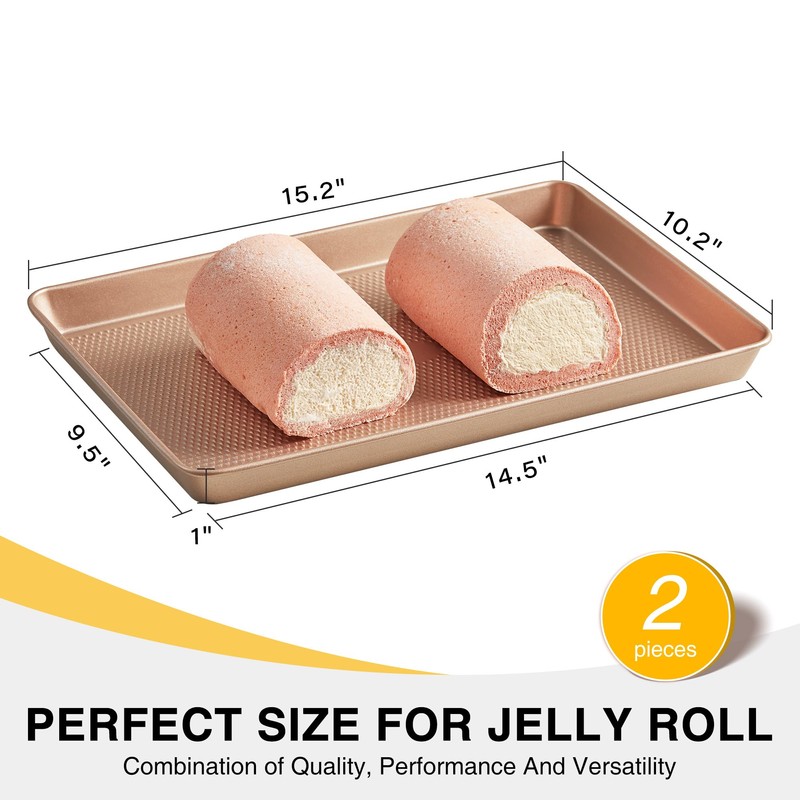 HONGBAKE 2 Pack Jelly Roll Pan 15x10, Commercial Cookie Sheets