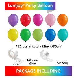 Lumjoy 30cm/12inch 120pcs Rainbow Balloons Mixed Assorted colors Decorative Latex Helium Party Balloons for Birthday Baby Shower Wedding Engagement Graduation Festival Arch Garland Decorations
