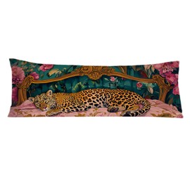 PIUD Vintage Leopard Floral 20x54 Body Pillow Cover, Cheetah Room Decor, Trendy Retro Sleepy Leopard Pink Flowers Decorative Long Body Pillow Cases for Bed Couch