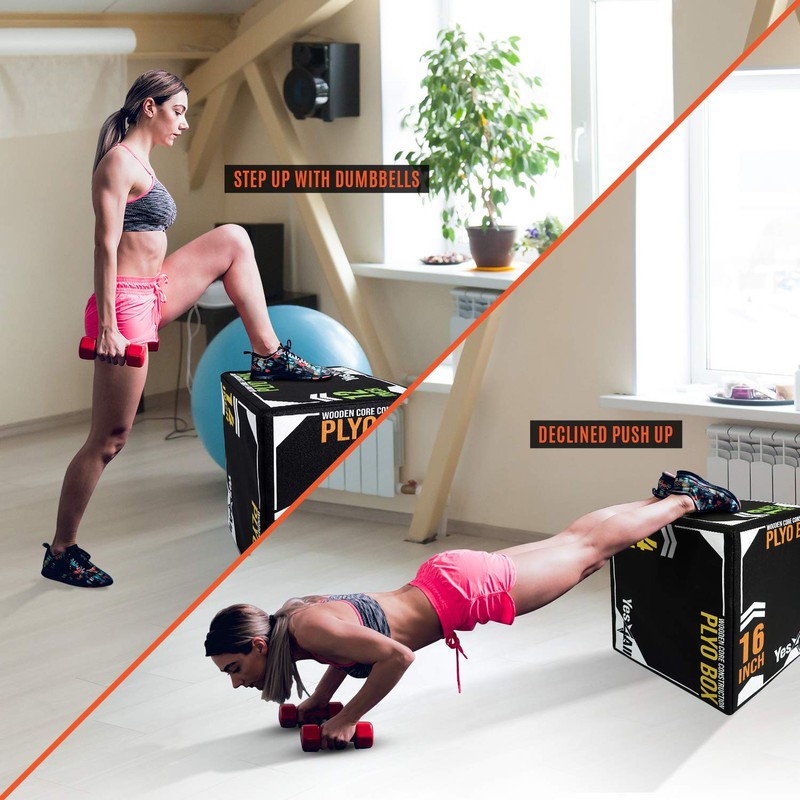 Yes4All 3-in-1 Soft-Padded Plyo Box With Wooden, Non-Slip Multi-Use Cushioned