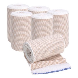 Elastic Bandage Wrap, 4 in x 15 ft Stretch, Hook & Loop Reusable Body Compression Bandage Wrap for Wrists, Elbow, Knees, Ankles & Feet (6)