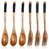 6 Pcs Wooden Spoon and Fork for Eating Utensil Set,