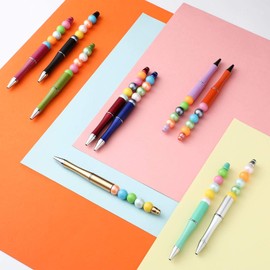 10 PCS Beadable Pen Bead Pens DIY Empty Tube Floating Pens with 50 PCS Beads for DIY Colorful Bling Ballpoint Pen with Black Ink for Kids, Women, Office School, Wedding Birthday Presents
