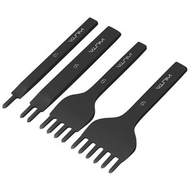 WUTA Leather Hole Punch Tool Pricking Iron Hole Puncher 6mm 1/2/4/6 Prong Tooth Lacing Diamond Stitching Chisel Set for DIY Leather Craft Kits (Black)