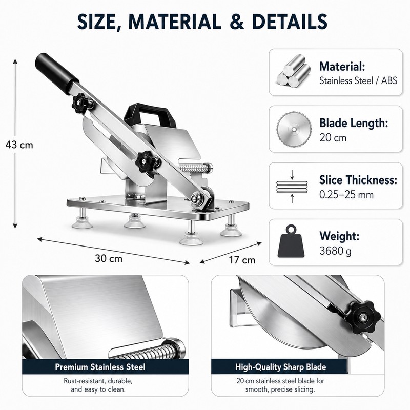 Manual Food Slicer with Adjustable Thickness – Stainless-Steel Lever Cutter
