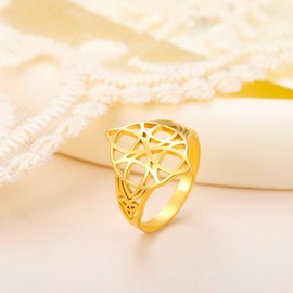 kkjoy Witch Knot Ring Stainless Steel Celtic Magic Knot Pagan Wiccan Symbols Ring Witchcraft Amulet Jewellery for Women Charming Ladies, Stainless Steel, No Gemstone