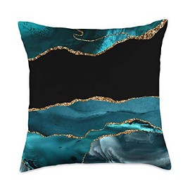 Gifts24Seven - Luxury Elegant Glamorous Chic Gifts Ocean Blue Turquoise Teal with Yellow Accent Glamorous Black Throw Pillow, 18x18, Multicolor