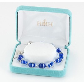 Needzo Pink Roses In Blue Venetian Round Glass Sterling Silver 10mm Rosary Bracelet