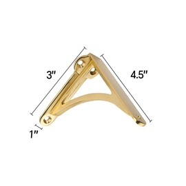 Khtumeware 100% Solid Brass Decorative Shelf Brackets, 4.5-inch Wall-Mounted Shelving Brackets, 2-Pack Polished Brass Vintage Metal Shelf Bracket Victorian Wall Bracket.