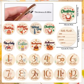 Deorfuy Monthly Baby Milestone Signs, 11PCS Wooden My First Holiday Milestone Cards Newborn Gift, Baby Announcement and Hello World Newborn Sign