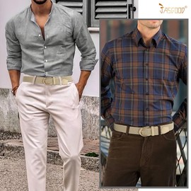 JASGOOD Braided Canvas Stretch Belt Elastic Casual Belt for Men, Women and Junior 1.3 Inches Wide(Beige Gold Buckle)