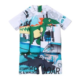 Kids Baby Boy Girl Float Suit with Adjustable Buoyancy Floatation Swimsuit Floating Swimwear Bathing Suit Toddler Float Swim Vest with 8 Removable Buoyancy Stick White + Green Dinosaur 3-4 Years