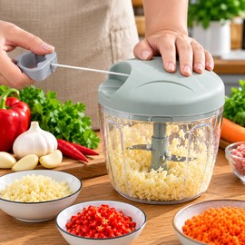Manual Food Chopper for Kitchen Prep – Hand-Operated Metal Blade Cutter for Garlic, Onion, Vegetables & Soft Meat