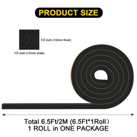 YIMIKI Door Weather Stripping Door Seal 1/2 in x 1/2 in Foam Insulastion Tape for Window Weatherproof High Density Foam Weather Stirpping for Door Frame,Total 6.5Feet (6.5Ft x 1 Roll)