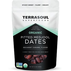 Terrasoul Superfoods Organic Pitted Medjool Dates, 12oz - Pits Removed | Soft Chewy Texture | Sweet Caramel Taste