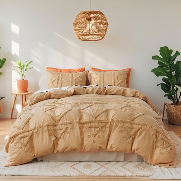 Simple&Opulence Boho Tufted Duvet Cover Set King Size, 100% Washed