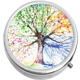 NewCharms Watercolor Tree of Life Painting Compact with Mirrors - Perfect Pocket and Purse Size Folding Mirror for Applying Make Up Anywhere
