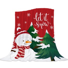 Neatee Living Christmas Large Throw Blanket Red Christmas Tree Snowman Blanket Xmas Winter Holiday Blanket Couch Sofa Bed Soft Cozy Lightweight Fuzzy Plush Fleece Blankets and Throws 50x70