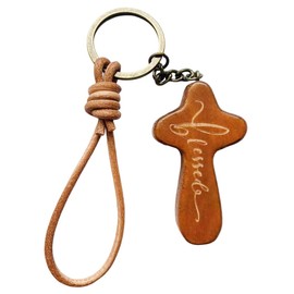 Udyzax Wood Cross Keychain, Blessed Keychain, Christian Keychain, Hand Holding Crosses, Religious Gift for Men & Women