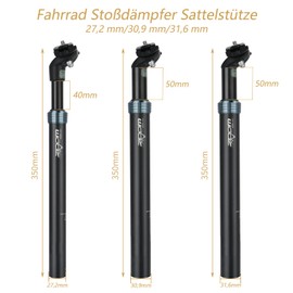 Bicycle Seat Post with Suspension, Diameter 31.6 mm, Spring-Loaded Seat Post Made of Aluminium Alloy, Length 350 mm Suspension Seatpost, Seat Post, Suitable for MTB, City Bikes